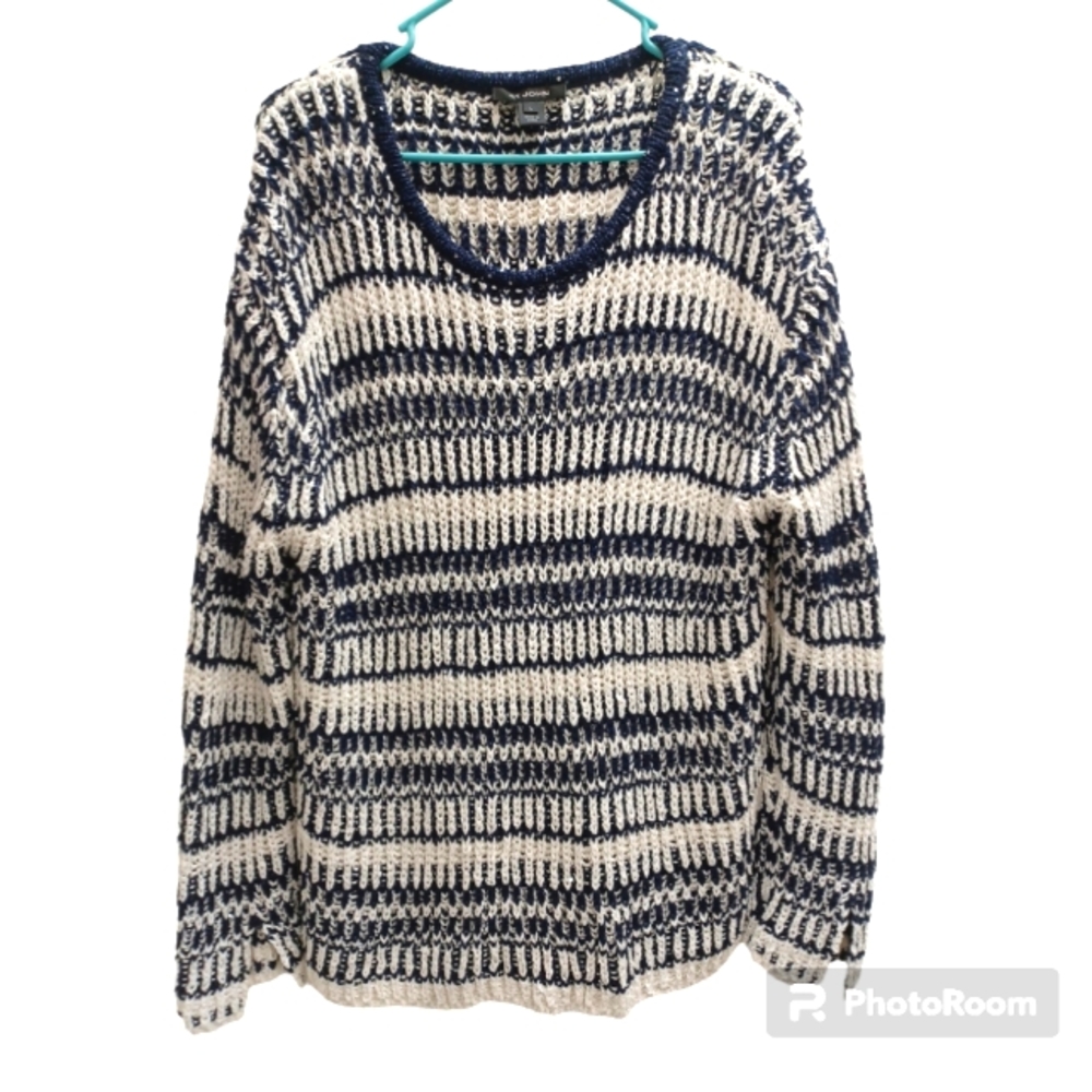 St. John Sweater Woman Size L Navy Blue/white  with sequin accents
